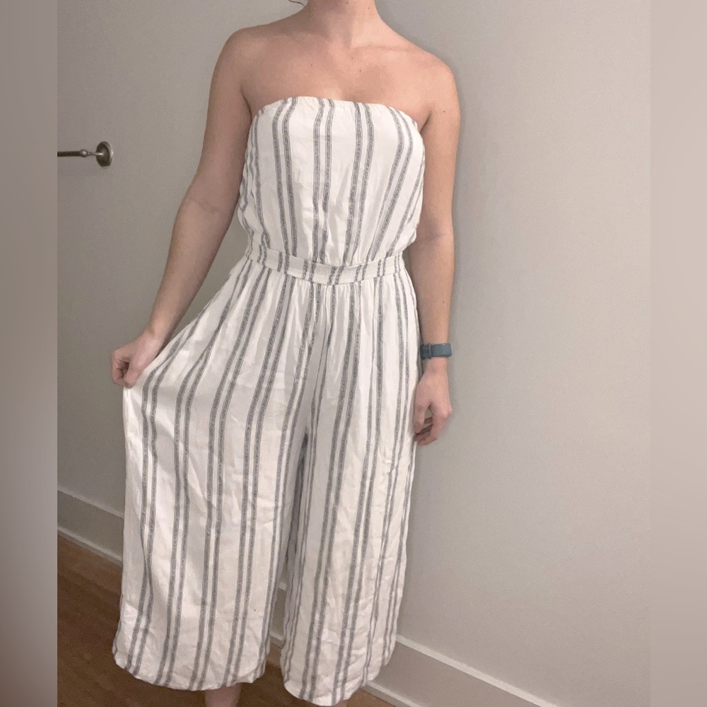 Urban outfitters white striped strapless romper jumpsuit